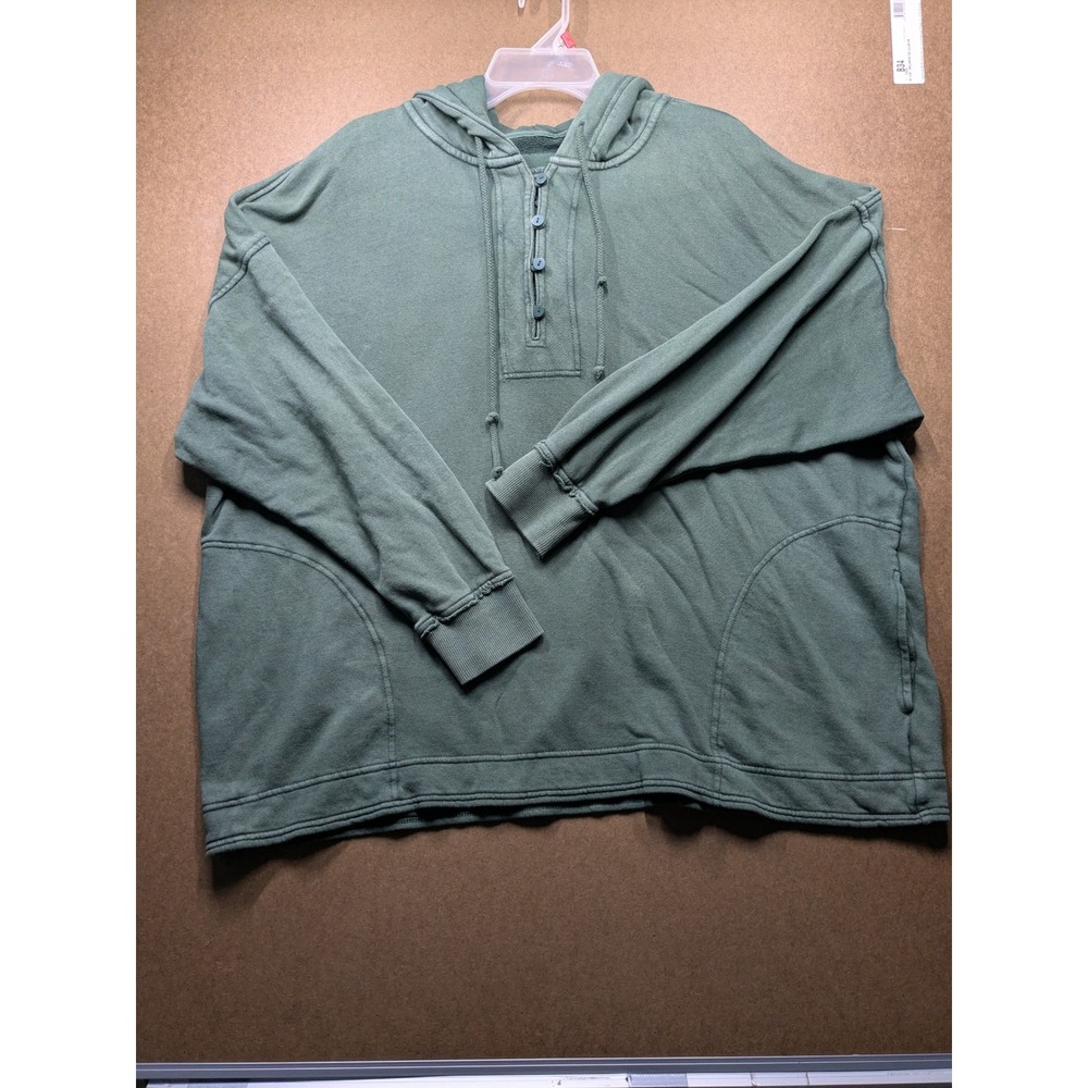 Aerie Oversized Henley Hoodie Sage Green French Terry Sweatshirt Large